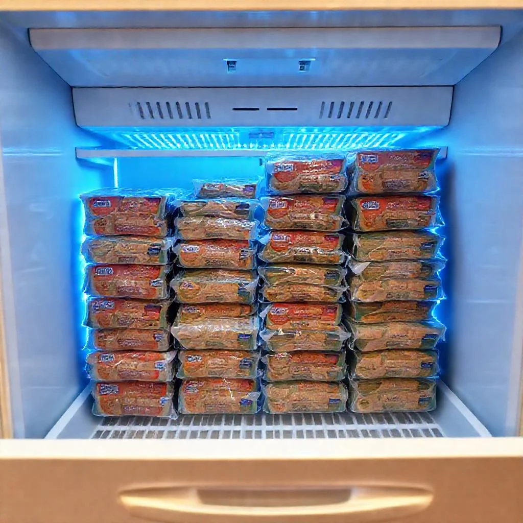 Правильная расстановка продуктов в морозильной камере для обеспечения циркуляции холодного воздуха Детальное фото: Правильная расстановка продуктов в морозильной камере для обеспечения циркуляции холодного воздуха