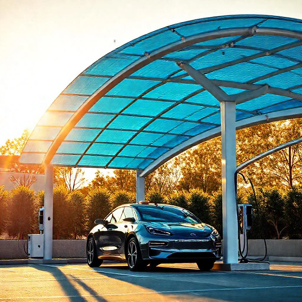 Фото по теме: Зарядка электромобиля от солнца: навесы Solar Carport с накопителями энергии
