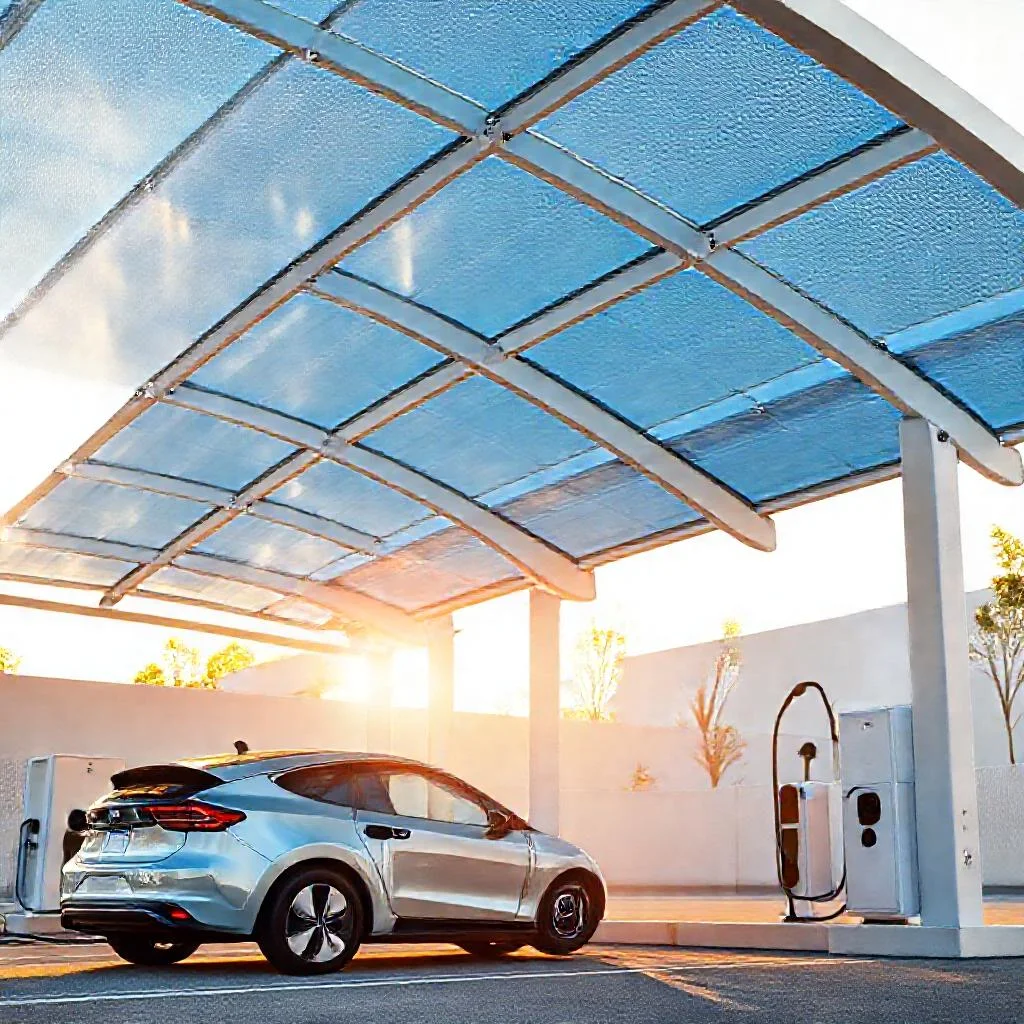 Детальное фото: Зарядка электромобиля от солнца: навесы Solar Carport с накопителями энергии